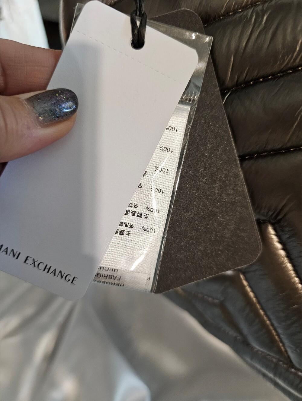 NWT Armani Exchange Metallic Gunmetal Quilted Chain Shoulder Bag - Picture 12 of 14